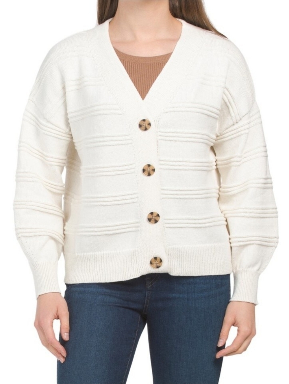 Cupcakes & Cashmere Button Front Cardigan with Texture Stripe Size Large